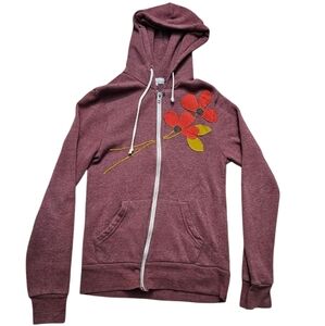 Anna Joyce Women Small Purple Floral Full Zip Hoodie Cottagecore Patches Jacket